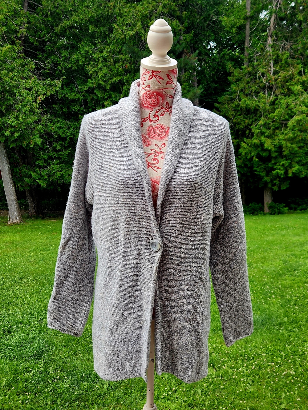 Eddie Bauer Gray Shawl Collar Single-Button Cardigan